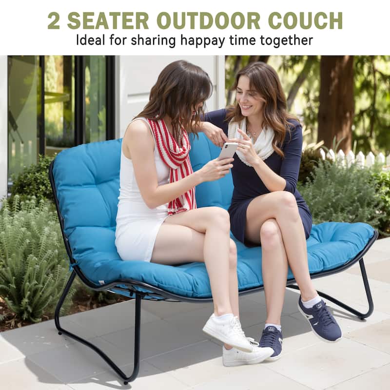 Double Papasan Chair Loveseat with Cushion, All-weather PE Rattan and Metal Frame for Indoor Outdoor