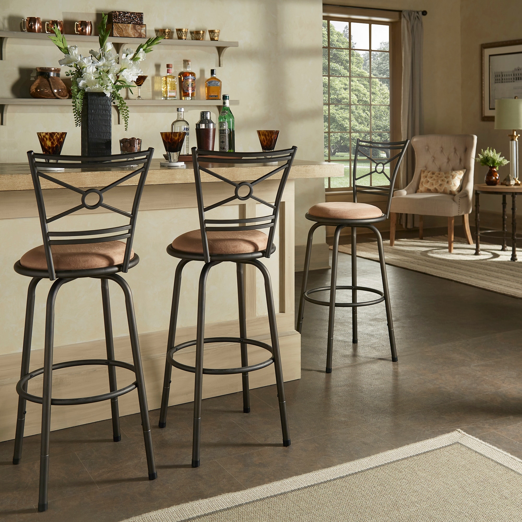Verona Adjustable Bronze Circular X Cross Back 3pc Pack Stools by iNSPIRE Q Classic