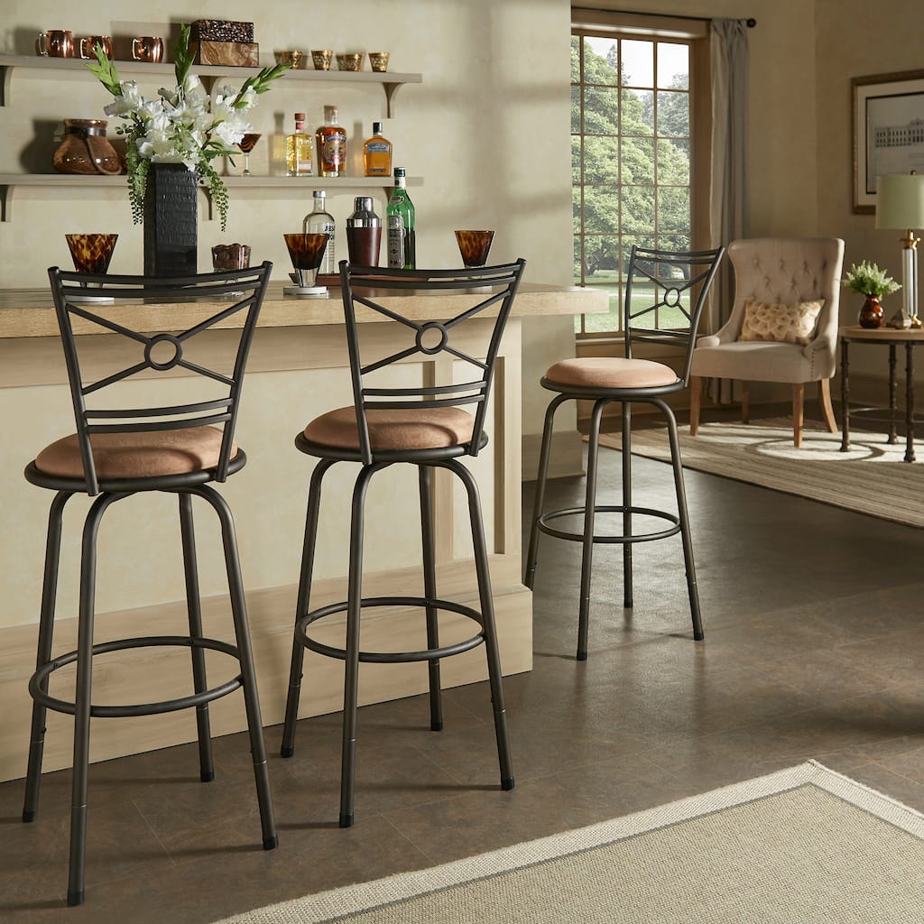 Verona Swivel Adjustable Sheen Black Circular X-Cross Back 3pc Pack Stools by iNSPIRE Q Classic