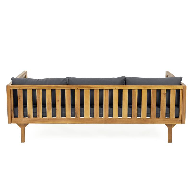 Acacia Wood Daybed with Rattan Arms Slat Paneling and Water Resistant Cushions
