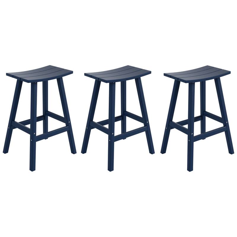 Laguna Hdpe All Weather Outdoor Patio 29" Saddle Seat Bar Stool (Set Of 3) - Navy Blue