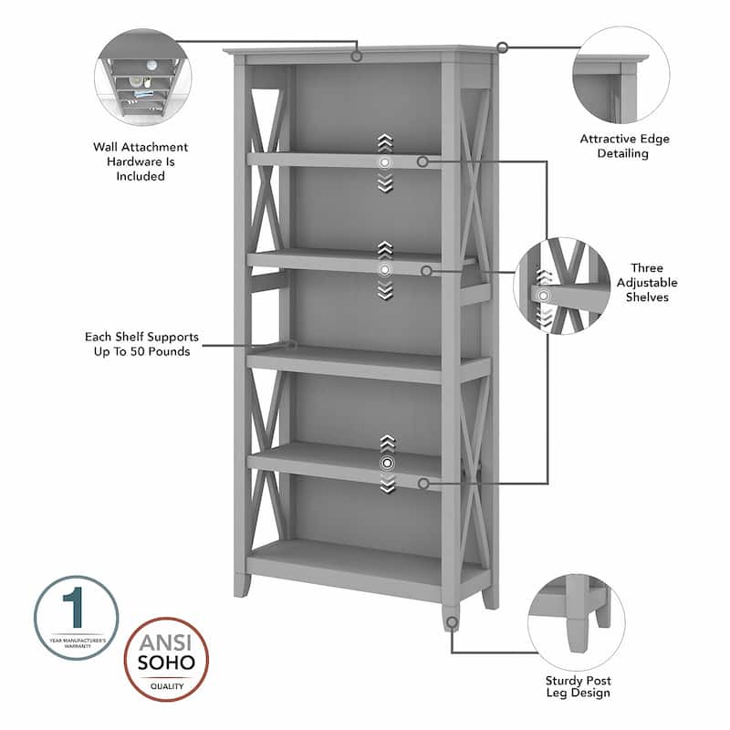 Key West 60W L Desk with File Cabinet and Bookcase by Bush Furniture