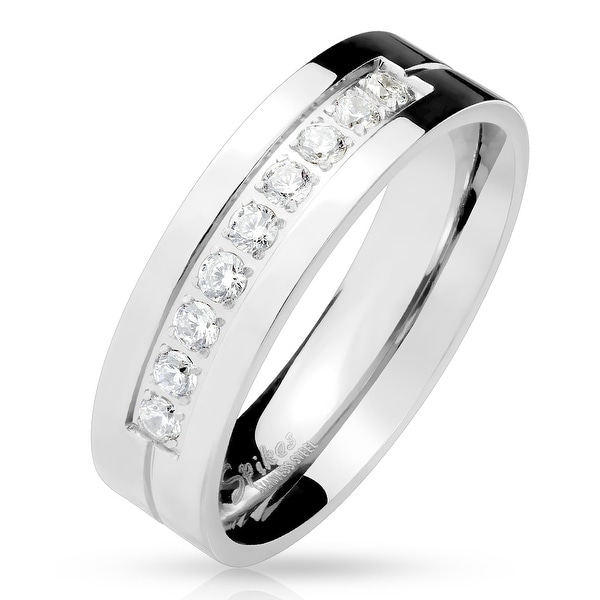 Nine CZ Machine Center Stainless Steel Ring (Sold Ind.)