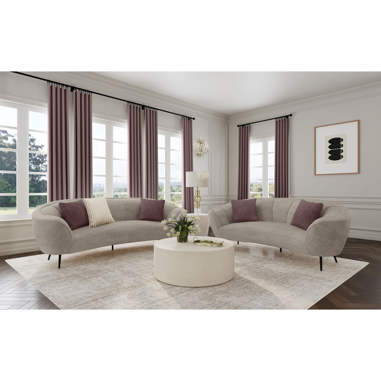 Ellorie Upholstered Curved Sofa Set Beige
