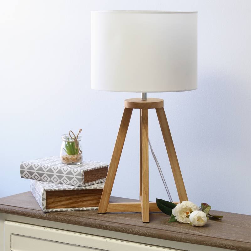 19 in. Natural Finish Table Lamp with White Shade, Sturdy Table Lamp for Living Rooms and Bedrooms