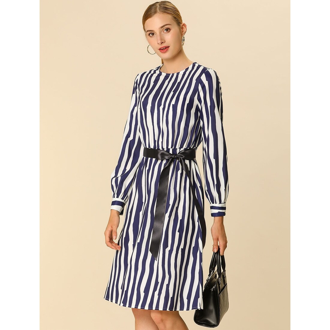 striped knee length dress