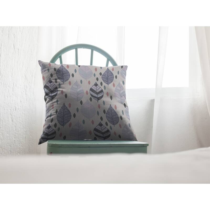 18" Cream Gray Leaves Suede Zippered Throw Pillow