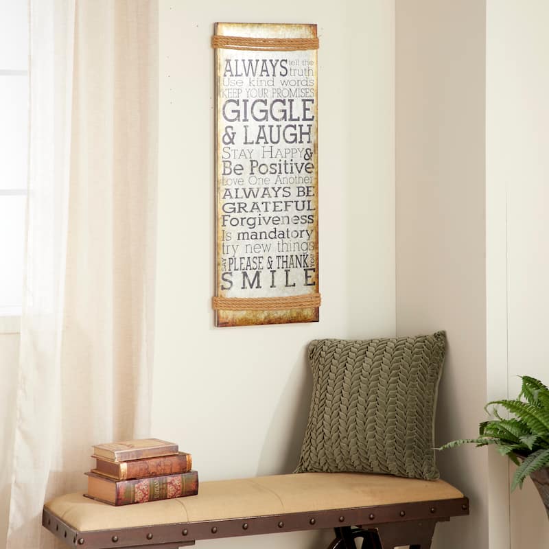 Metal Sign Motivational Wall Decor with Rope Accent - Gray - Roche River Decor
