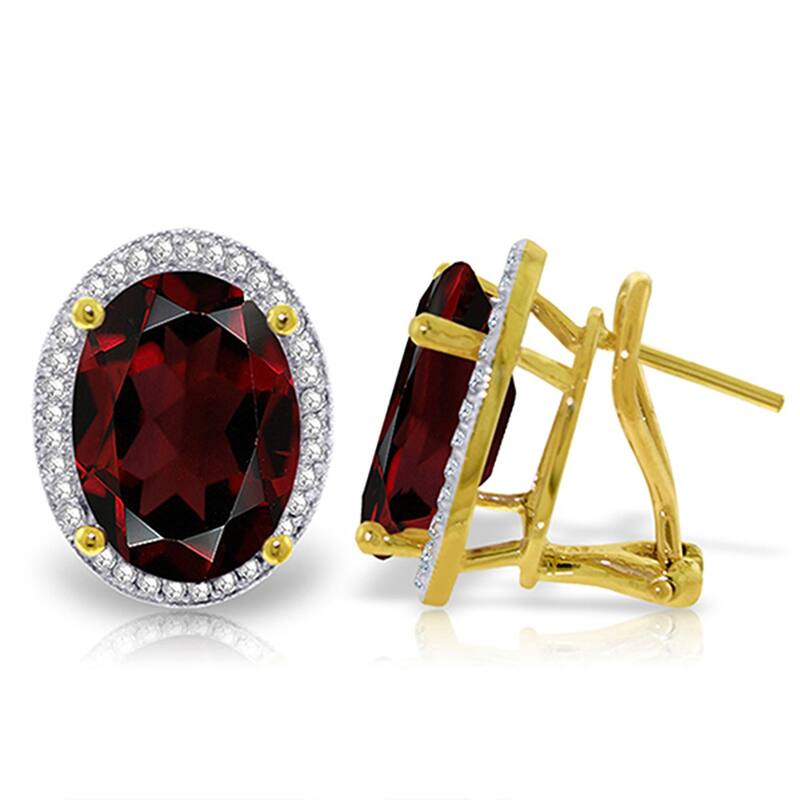 12.46 Carat 14K Solid Gold Natural Oval Garnet Diamond Earrings - Yellow