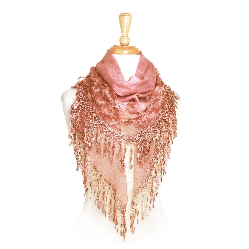 Women's Lightweight Fancy Triangle Lace Scarf with Floral flyout hero.