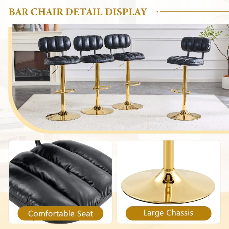 Adjustable Height Swivel Bar Stools Set of 2, PU Leather Upholstered Bar Stools, Dining Chairs with Metal Base & Footrest