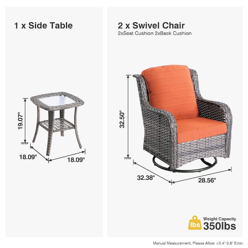 OVIOS 3-piece Patio Wicker Swivel Chair Set