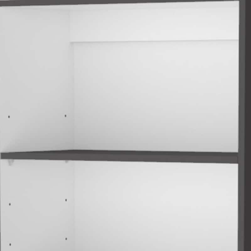 HomeRoots 71" Gray And White Wood Three Tier Bookcase with Two Doors