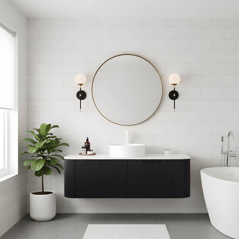 Wall Mounted Bathroom with White Round Ceramic Basin and Drawer