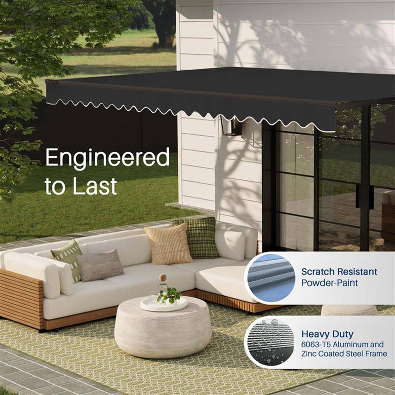 ALEKO Caribbean Manual Retractable Patio Awning - Black Frame - Onyx Black - 13 x 10 Feet