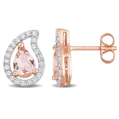 Miadora Morganite and White Topaz Teardrop Stud Earrings in Rose Plated Sterling Silver