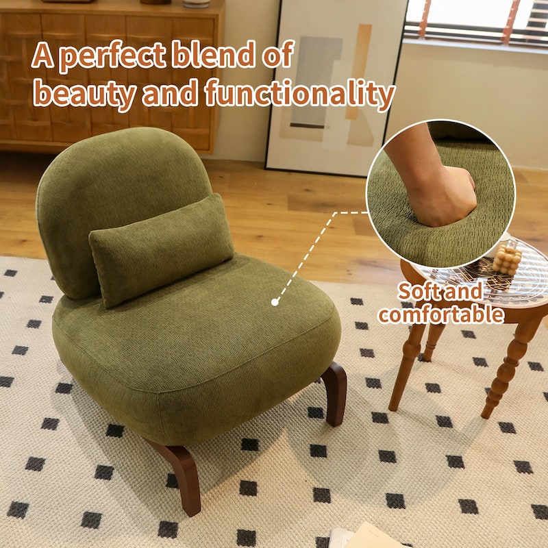 Cute Accent Chair with Solid Wood Legs, Velvet Living Room Chair with Soft Cushion, Cozy Bedroom Chair