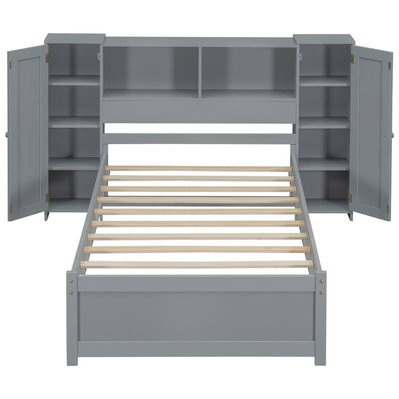 Platform Bed with Storage Headboard and Lockers
