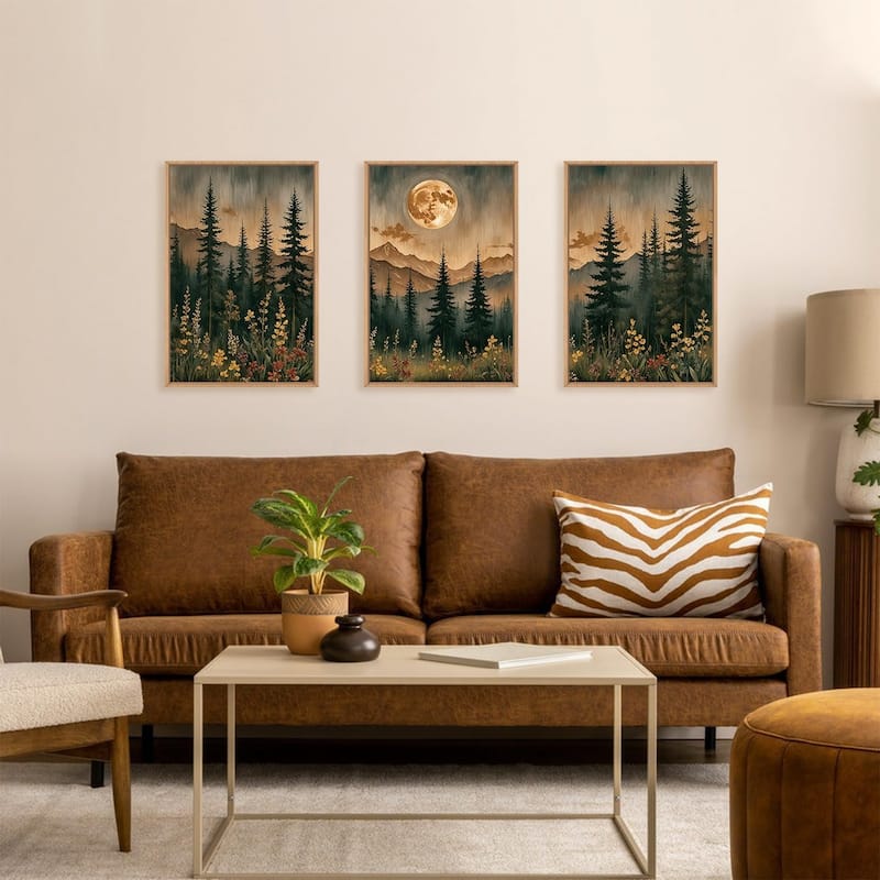 Nature Forest Mountain Framed Canvas Wall Art Set