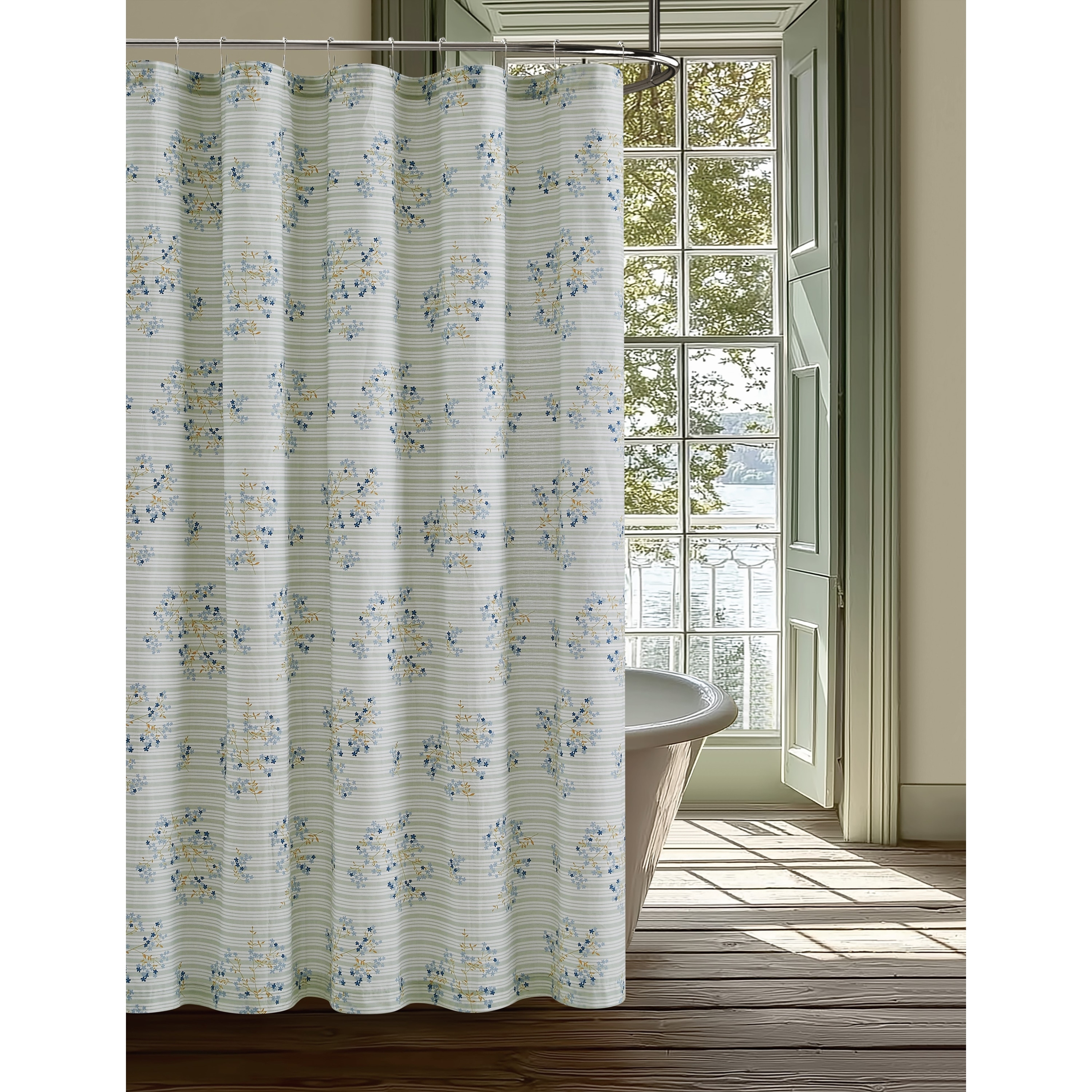 Cottage Classics Emma Floral Cotton Shower Curtain