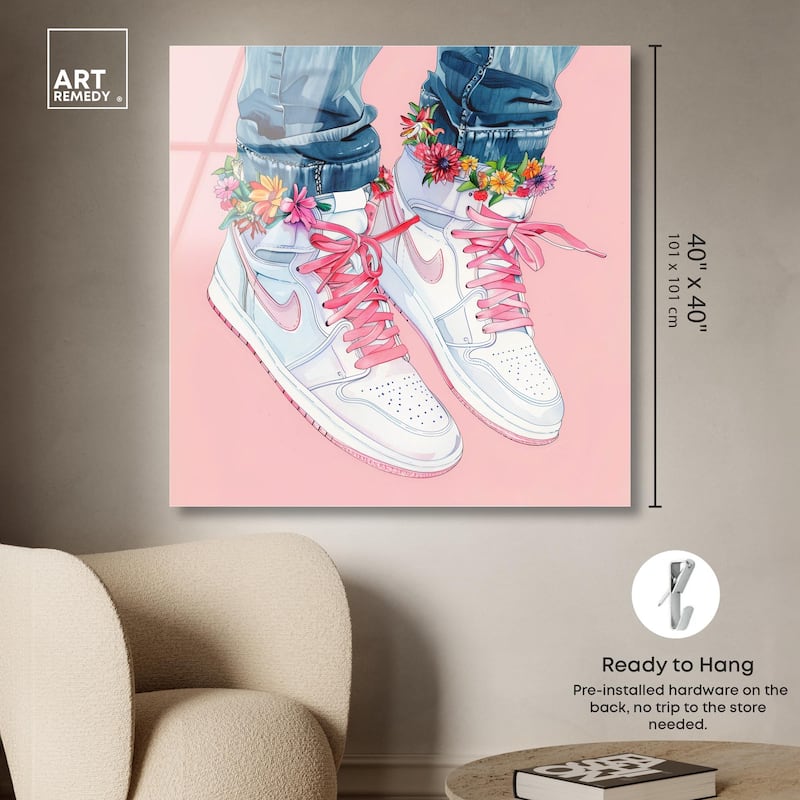 Blush Floral Bloom Sneakers Acrylic by Art Remedy, Ready to Hang