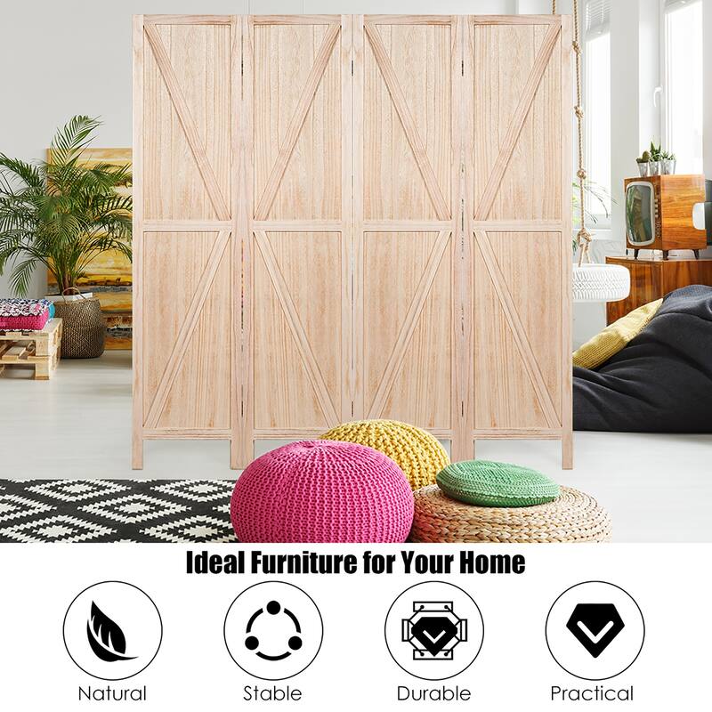 Costway 4Panels Folding Wooden Divider W/ V-shaped Design 5.6Ft Tall