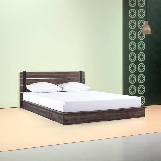 Brown Twin Size Wooden Low Profile Platform Bed Frame with Plywood Slats