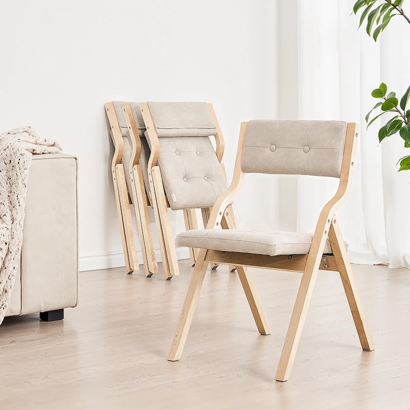 Foldable Wooden Chair with Padded Cushion, Portable Design