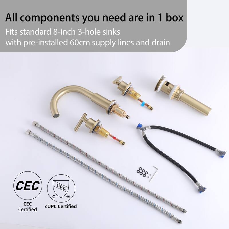 Modland Widespread 3-Hole Bathroom Faucet, 500K Cycle Ceramic Cartridge, 360 Swivel Spout & CEC Certified (Black/Gold/Nickel)