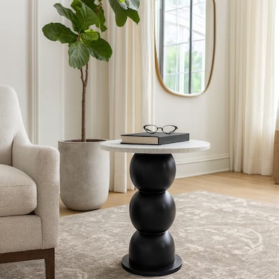 Wood Marble Accent Table Sculptural Base Finish Modern - 21" White - 18" x 18" x 20.5"
