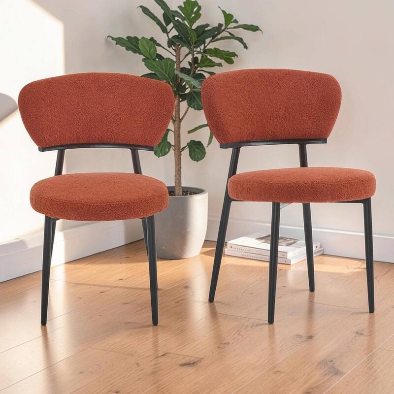 Set of 2 Modern Upholstered Arm Dining Chairs with Metal Legs, Soft Padded Seat & Backrest