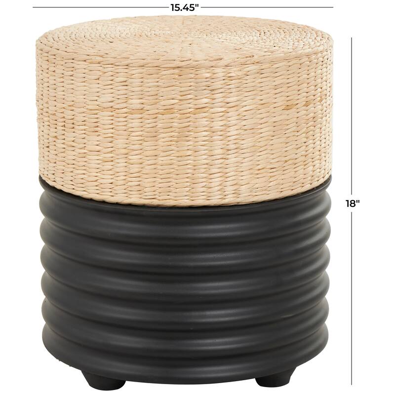 White or Black Wooden Handmade Woven Two-Toned Geometric Stool with Seagrass Top