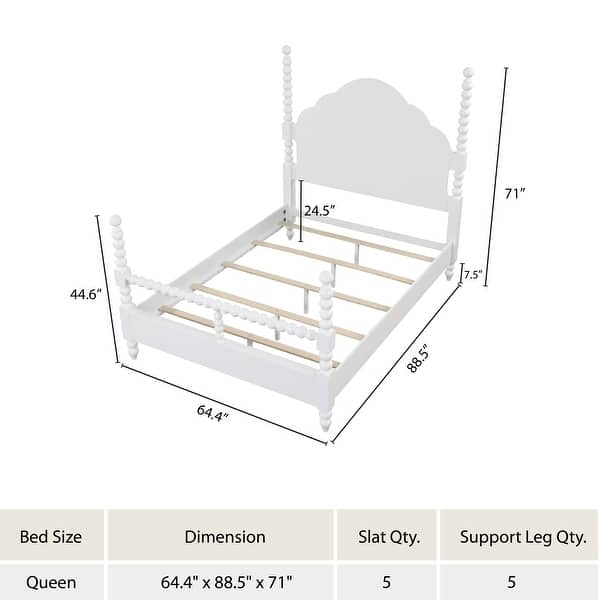 dimension image slide 0 of 5, Roundhill Furniture Avellune 4-Piece Bedroom Set: Poster Bed with Dresser, Mirror, Chest, and 2 Nightstands, White Finish