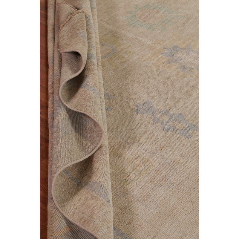 Hand Knotted Oriental 100% Wool Carpet Transitional All-Over Beige & Ivories Oushak Area Rug - 13' 8'' X 10' 1''