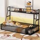 preview thumbnail 10 of 16, Twin Size Floor Bed Frame with Safety Fence,Metal Floor Bed with Desk and Storage Shelves,Playhouse for Kids Black