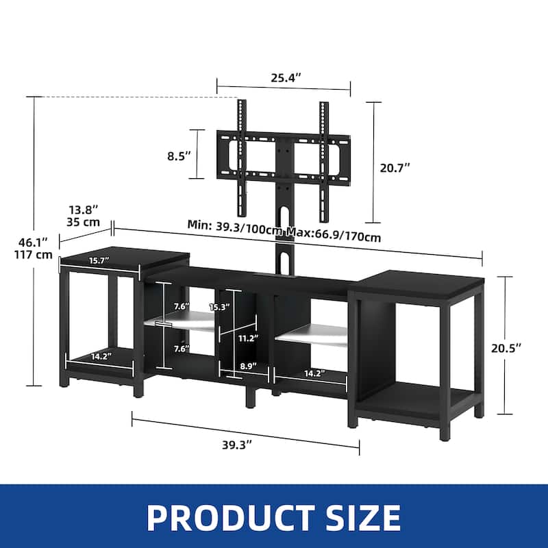 Moasis Modern Extendable LED TV Stand with Adjustable Mount and Glass Shelves