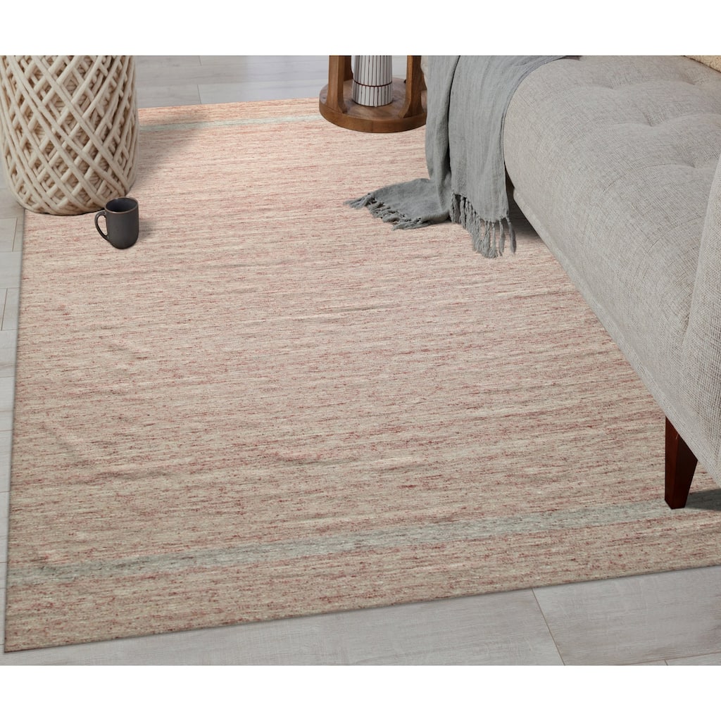 Pink Hand-Woven Wool Contemporary Natural Wool Flat Area Rug, Elegant Handcrafted Texture for Home Interiors - L