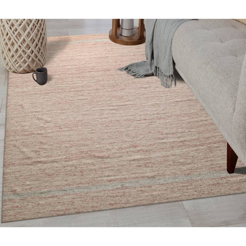 Pink Hand-Woven Wool Contemporary Natural Wool Flat Area Rug, Elegant Handcrafted Texture for Home Interiors - L