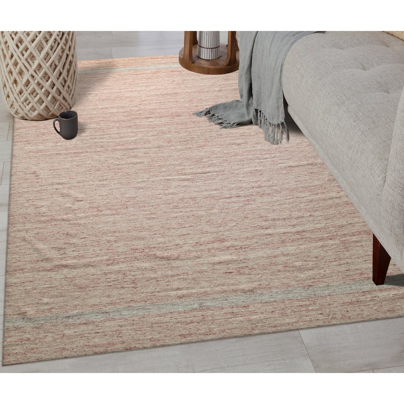 Pink Hand-Woven Wool Contemporary Natural Wool Flat Area Rug, Luxurious Soft Texture for Bedrooms or Living Rooms - L