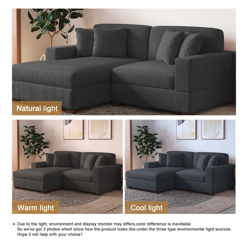 Modern L-Shaped Corduroy Modular Sectional Couch Sofa with Pillows
