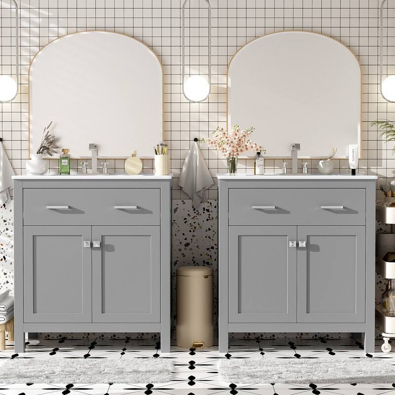 MEDUNJESS 30''/ 60'' Bathroom Vanity with Ceramic Sink, Bathroom Storage Cabinet