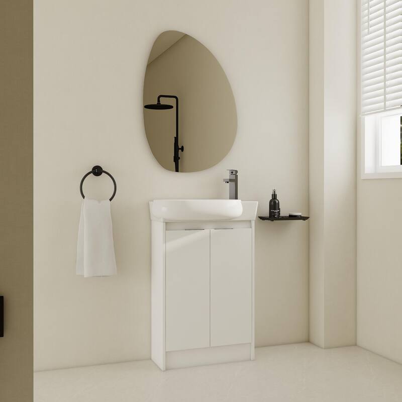 Compact Bathroom Vanity with Sink, Oval Single Ceramic Sink Bathroom Cabinet for Small Bathroom
