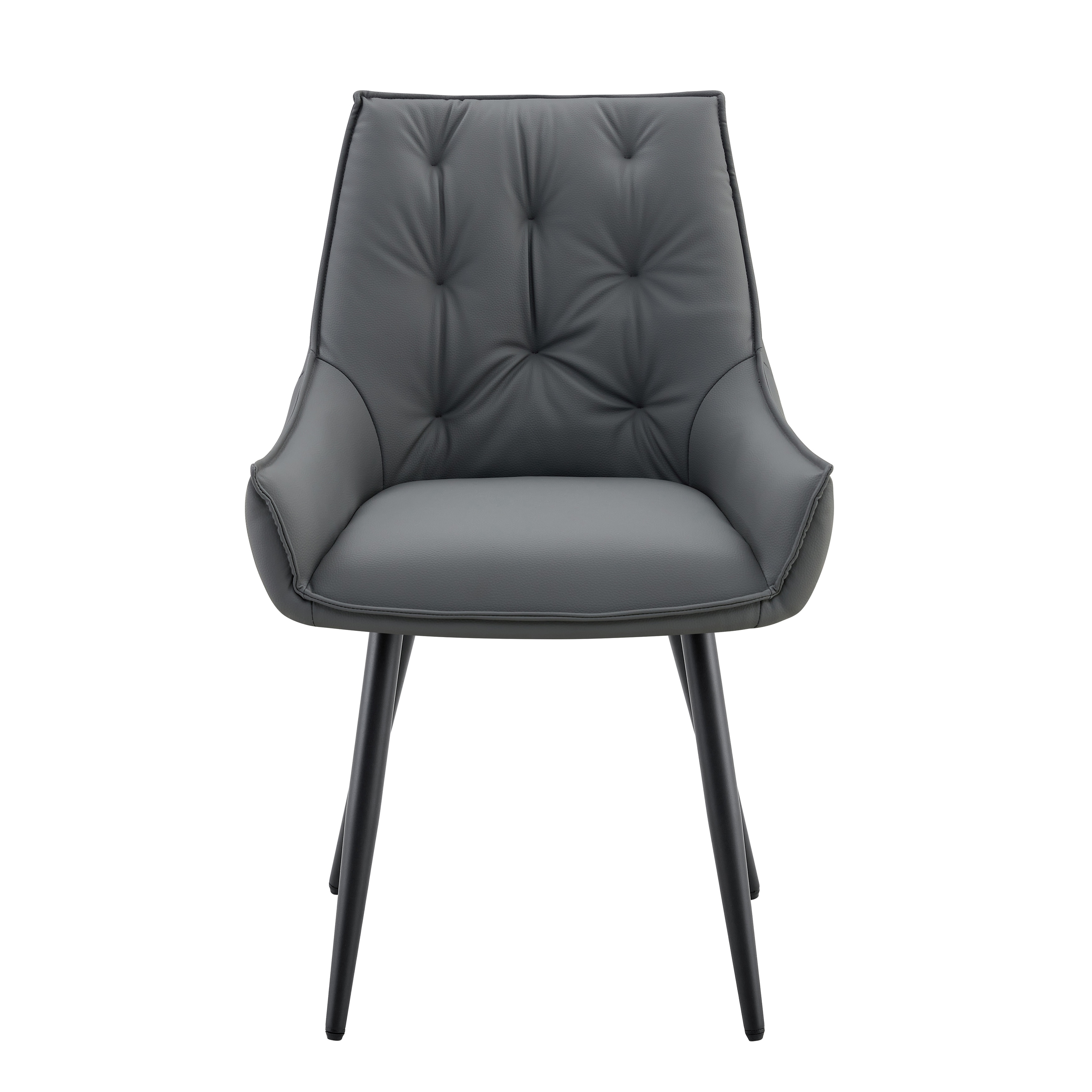 Set of 2 Side Chair Dining Chair Kitchen Chair Leather Chair Flat Back Upholstered Chair Dark Gray Chair