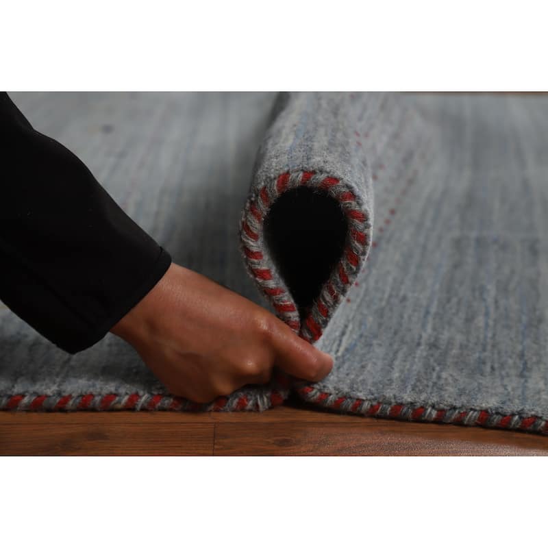 Hand Knotted Oriental 100% Wool Carpet Tribal Stripe Greys & Charcoal Gabbeh Area Rug - 8' 4'' X 5' 2''