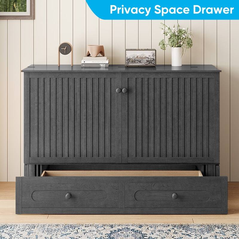 Mixoy Queen Murphy Bed Chest with Charging Station and Storage Drawer,No Mattress