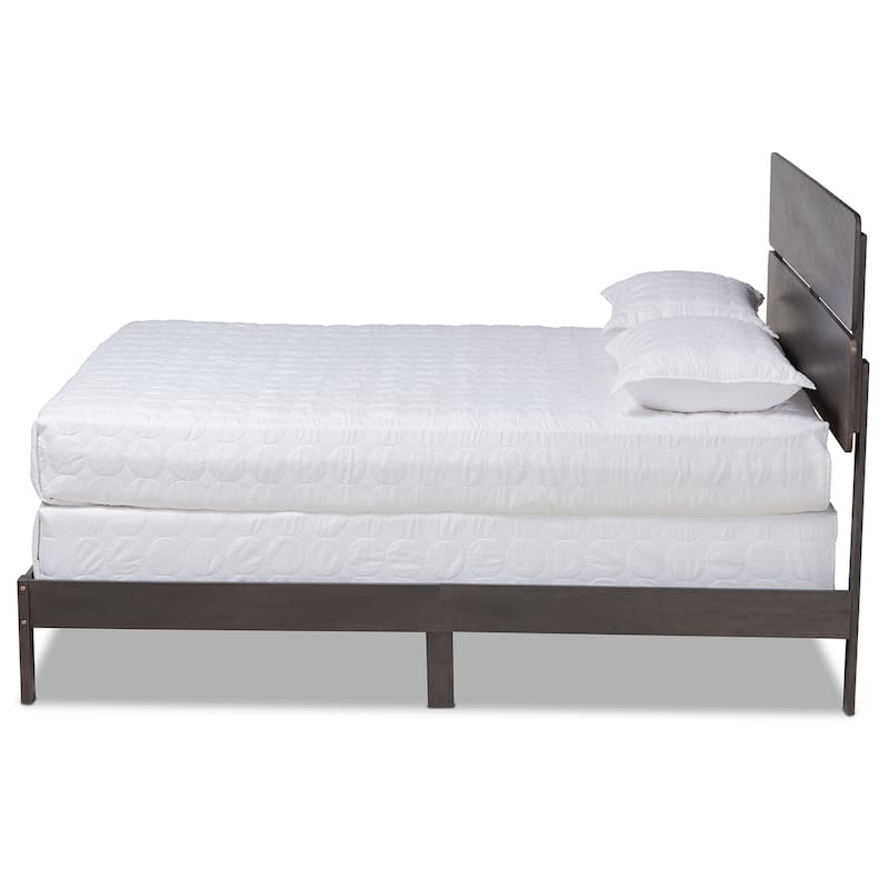King Size Panel Bed - Modern Wood Bed Frame with Headboard & Slats - Dark Grey Oak Finish