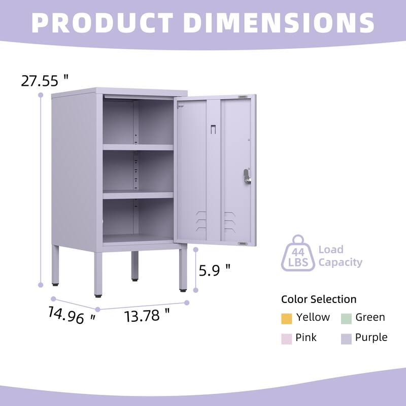 Single Door Lockable Metal End Table,Modern Minimalist Room Side Table with 2 Adjustable Shelf,Multi Storage Cabinet - purple