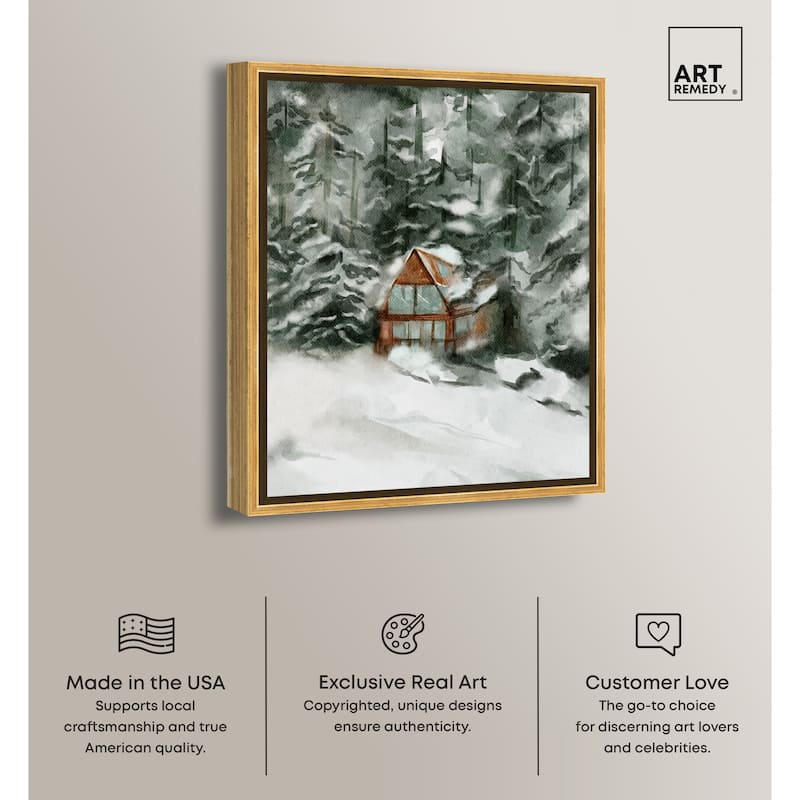 Art Remedy Winter In December Framed Landscape 1 Piece Canvas Wall Art Watercolor Style