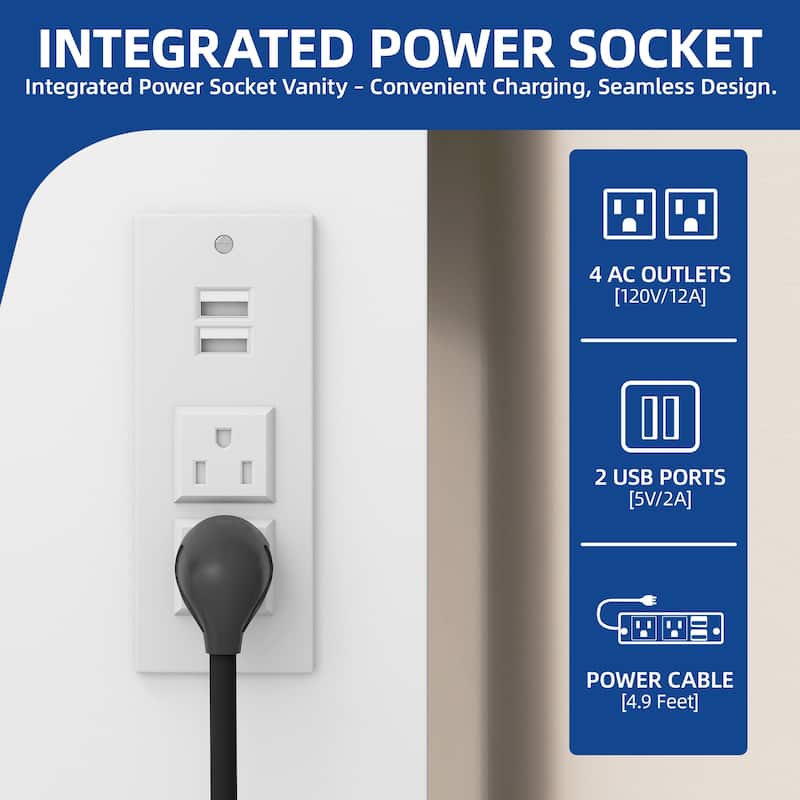 Moasis White 10-Drawer Cosmetic Vanity Desk Set with Glass Tabletop Makeup Vanity with LED Strip