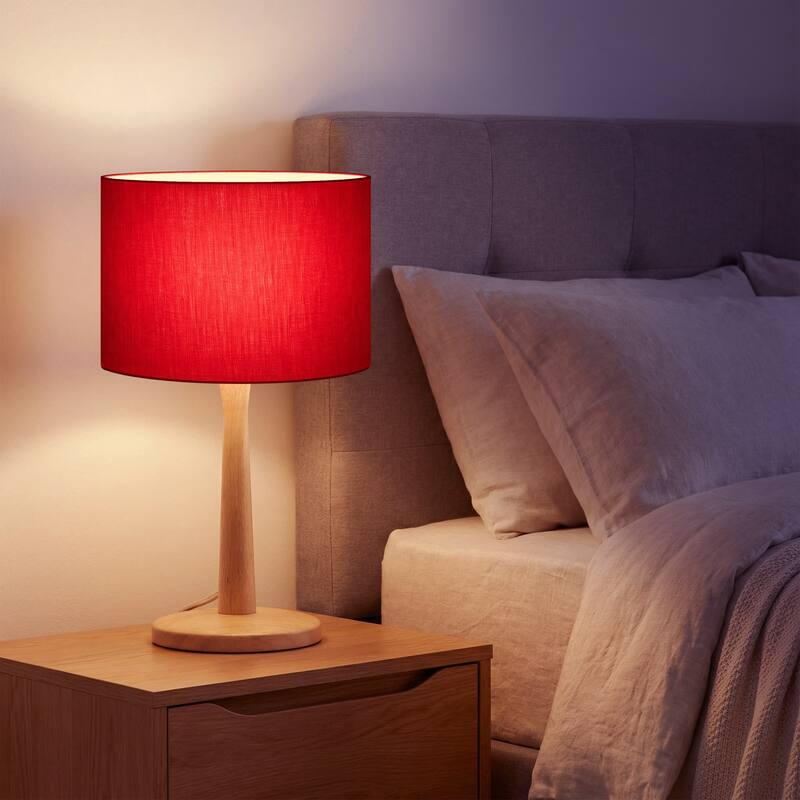 16.3 in. Modern Natural Wood Table Lamp with Linen Fabric Shade
